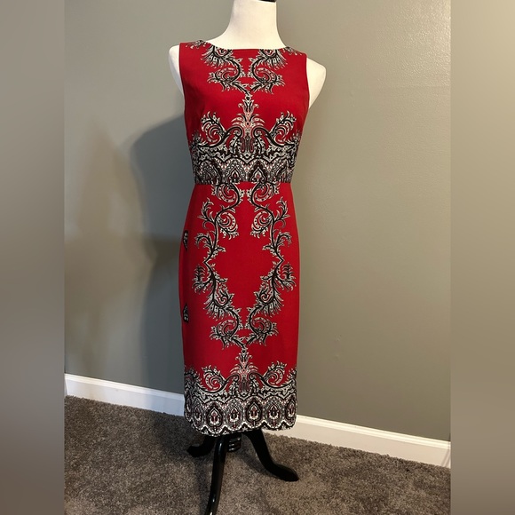 Talbots size 4 women’s below the knee dress color red and black short sleeves - Picture 1 of 8